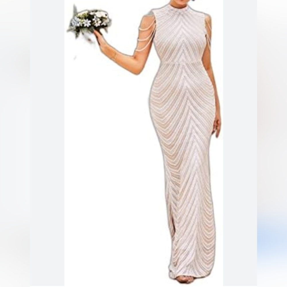 LOVE & LEMONADE Contrast Sequin & Beaded Maxi Dress.XL